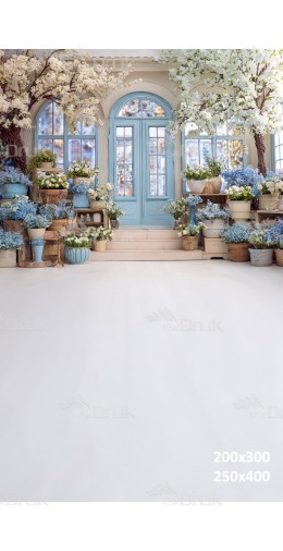 Tło fotograficzne „Wiosenna oranżeria z niebieskimi drzwiami” | E610